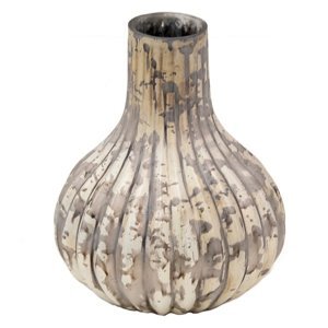 Béžovo-šedá antik dekorační skleněná váza – 11x11x15 cm