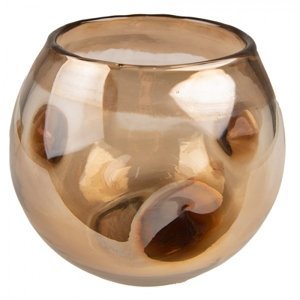 Hnědá ručně foukaná skleněná váza/ svícen – 12x12 cm