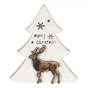 Dřevěná dekorace vánoční stromeček s jelenem – 16x2x14 cm