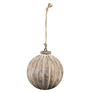 Hnědá antik dřevěná závěsná dekorace koule – 13x13 cm