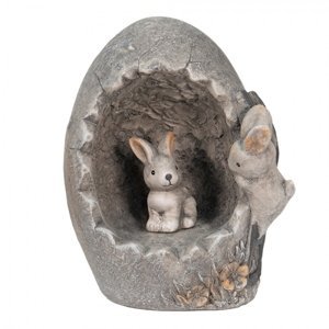 Šedá dekorace králíčci na vajíčku v dekoru kamene – 22x18x27 cm