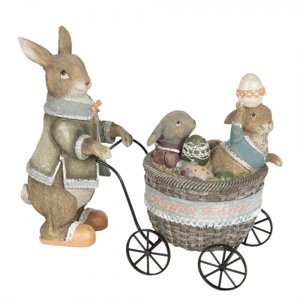 Dekorace králík s vozíčkem s králíčky – 21x8x11 cm