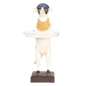 Dekorativní soška kravičky s modrou čepicí a mísou – 17x15x31 cm