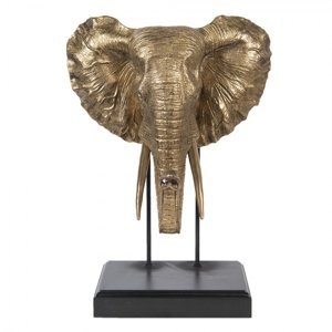 Dekorace zlaté sloní hlavy na černém podstavci – 42x30x56 cm