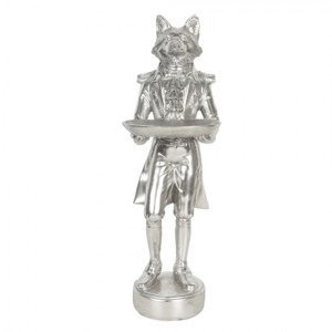 Stříbrná dekorační soška lišky – 19x14x44 cm
