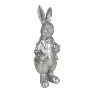 Velikonoční dekorace stříbrného králíka s vajíčkem Métallique – 12x11x22 cm