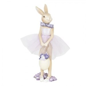 Dekorace králičí dívka v sukýnce a vajíčkem v ruce – 8x8x25 cm