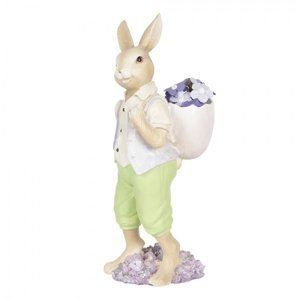 Velikonoční dekorace králíka nesoucího fialky – 11x10x27 cm