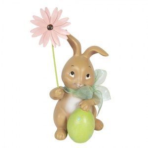 Velikonoční dekorace králíka s růžovou květinou – 9x9x17 cm