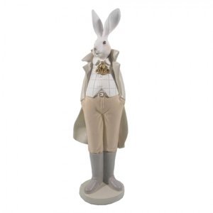 Dekorační soška králíka ve fraku v krémovém provedení – 11x10x37 cm