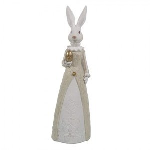 Velikonoční dekorace králičí dámy v šatech se zlatým vajíčkem – 9x9x30 cm