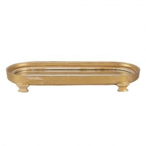 Zlatý dekorativní podnos na nožičkách se zrcadlovou výplní – 36x4x13 cm