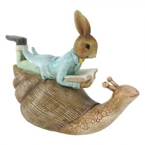 Dekorace ležící králík s knihou na šnekovi – 16x8x14 cm