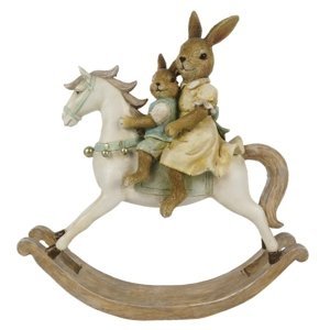 Velikonoční dekorace králíčků na houpacím koníkovi – 19x5x20 cm