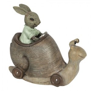 Kasička v designu králíka jedoucího na šnekovi – 15x7x13 cm