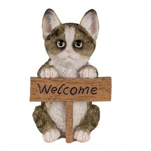 Dekorativní soška kočky s cedulkou Welcome – 12x9x19 cm