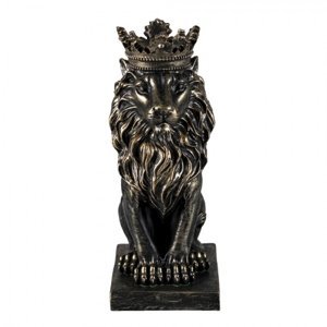 Hnědo zlatá dekorativní soška sedícího lva s korunou – 15x10x25 cm