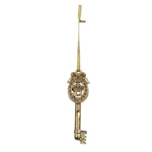 Vánoční závěsný ozdobný zlatý klíč s korunkou – 10x3x1 cm