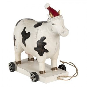 Vánoční dekorativní soška krávy na vozíku – 16x8x15 cm