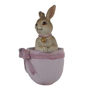 Závěsná dekorace králíček ve vajíčku s mašlí – 5x4x8 cm
