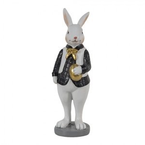 Dekorace králík v košili držící zlaté vajíčko – 5x5x15 cm
