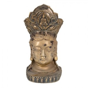 Šedo-zlatá dekorace socha hlava Buddha – 11x9x22 cm