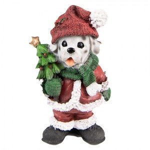 Vánoční dekorace pes v santovo obleku a stromkem – 15x14x29 cm