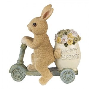 Dekorace soška králík na koloběžce s květinami Happy Easter – 11x5x11 cm