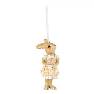 Závěsná dekorace králičí slečna v sukni a brašnou – 4x4x11 cm