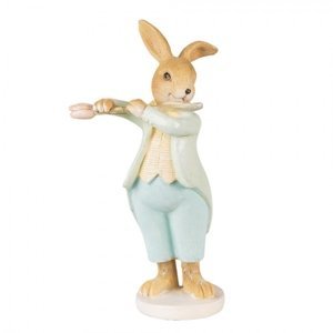 Velikonoční dekorace králík hrající na flétnu ve tvaru květiny – 8x5x16 cm