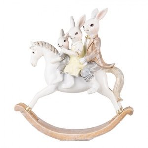 Velikonoční dekorace králičí rodinka na houpacím koni – 19x6x20 cm
