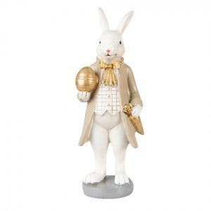 Velikonoční dekorace králík v kabátku držící vajíčko – 7x6x20 cm