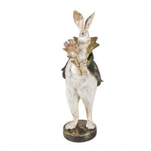 Dekorace socha zajíc s květinami – 10x10x29 cm