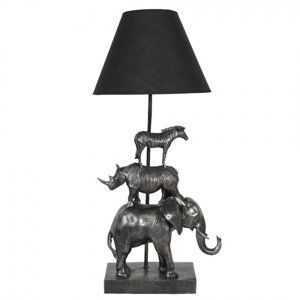 Stolní lampa s černým stínidlem a dekorací zvířat Safari – 32x27x65 cm