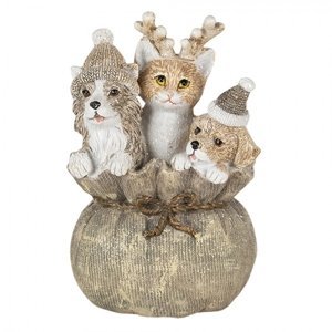Vánoční dekorativní soška zvířátek ve vánoční pytli – 8x7x12 cm