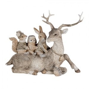 Dekorativní soška jelena se zajícem, veverkou a sovou – 19x10x17 cm