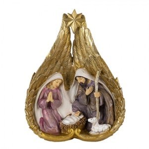 Vánoční betlém ve zlatých andělských křídlech s hvězdičkou – 21x8x27 cm
