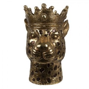 Zlatá antik dekorativní socha leopard s korunou – 25x31x41 cm