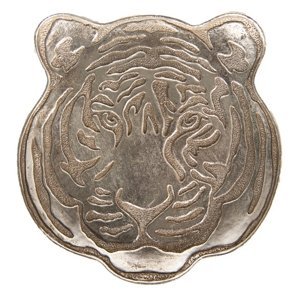 Stříbrná dekorativní miska/talířek v dekoru hlavy tygra Tiger – 19x19x2 cm