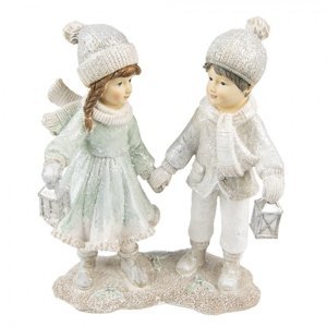 Vánoční dekorace soška děti držící se za ruce s lucernami – 16x9x19 cm