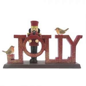 Vánoční dekorace socha Louskáček s nápisem Jolly – 18x4x11 cm