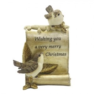 Dekorace soška ptáčci Merry Christmas – 10x5x15 cm