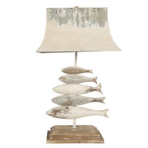 Kovovo-dřevěná vintage stolní lampa s rybami – 44x30x75 cm