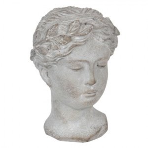 Šedá socha hlava ženy – 16x15x23 cm