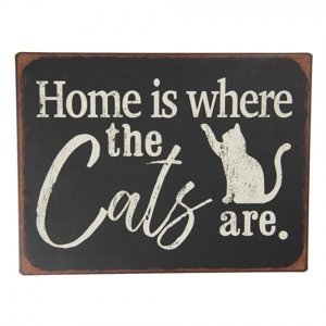 Nástěnná plechová cedule Home is...Cats – 35x1x26 cm