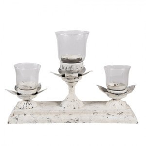 Kovový  šedý svícen na 3 čajové svíčky Neele – 36x12x25 cm