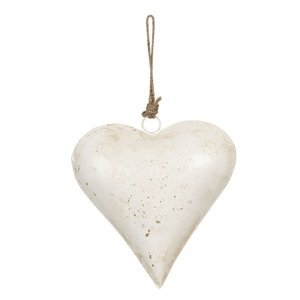 Závěsná plechová dekorace bílé srdce – 21x6x21 cm