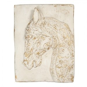 Bílý vintage obraz hlavy koně – 60x9x80 cm