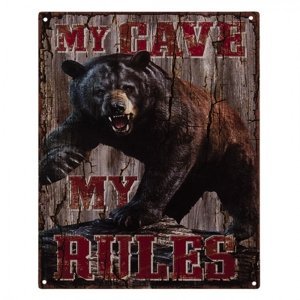 Nástěnná kovová deska s medvědem My Rules – 20x1x25 cm