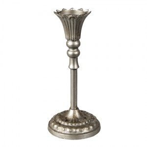 Stříbrný antik kovový svícen – 13x28 cm